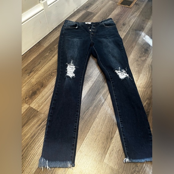 Amaryllis High Rise Dark Blue Jeans button fly distressed basic neutral denim - Picture 9 of 12